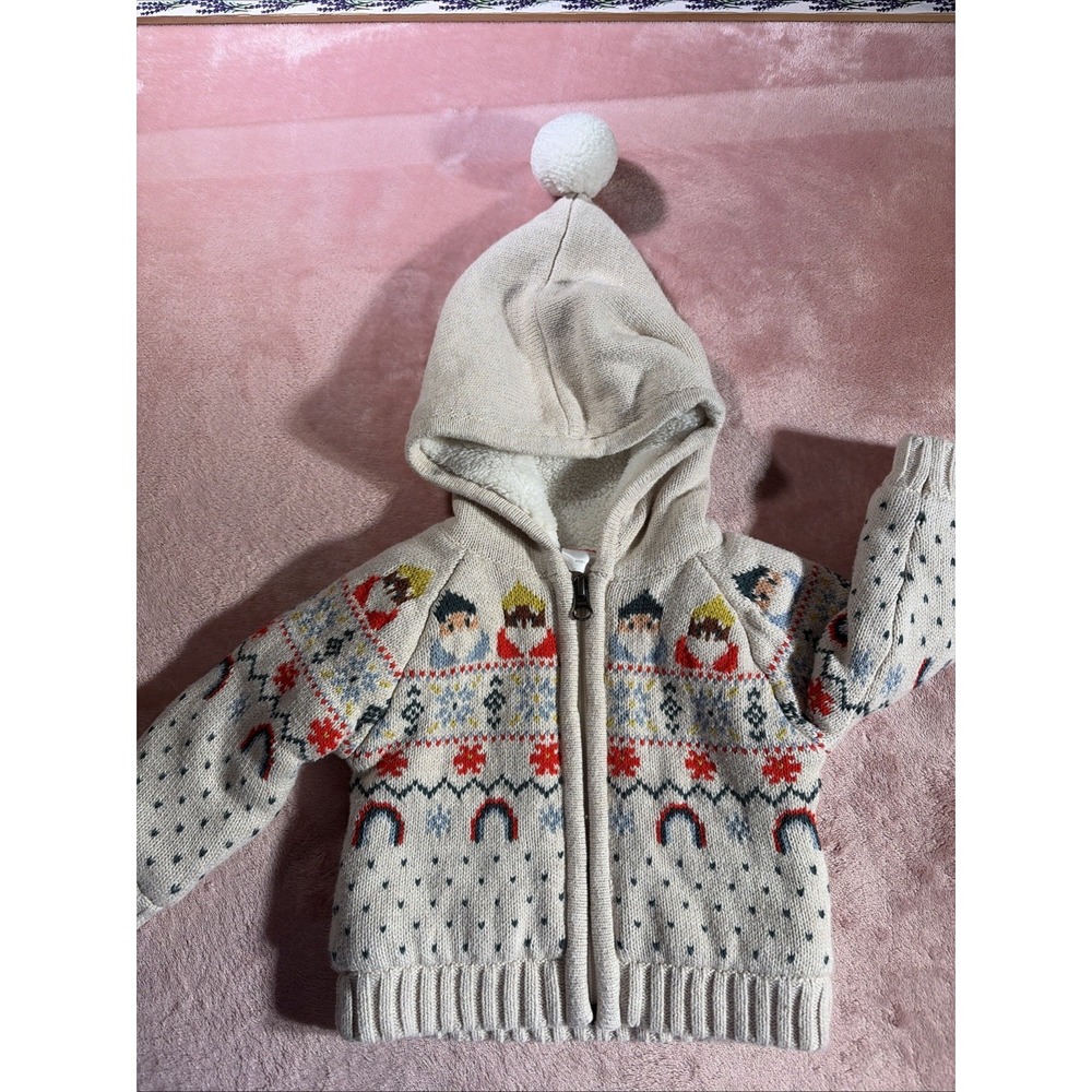 Hanna Andersson Sweater Hoodie Size 6 to 12 M GnomeRainbow Fleece Lined Full Zip
